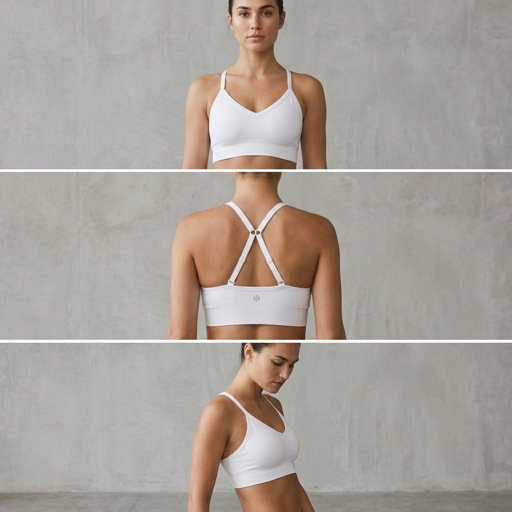 Lululemon Ebb to Street Bra Womens 4 White Excellent Ribbed Seamless V-Neck